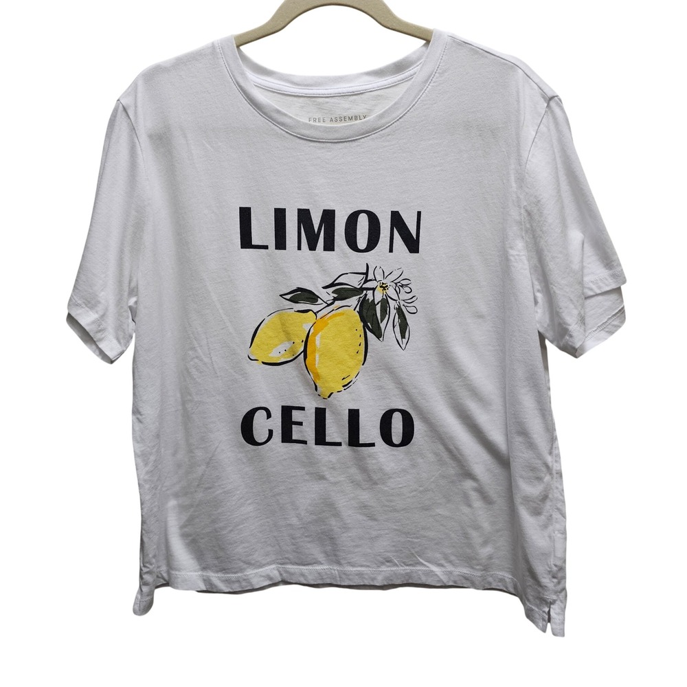 Free Assembly Womens XL White Limon Cello Organic Cotton Graphic Tee Summer Vaca - Picture 1 of 7